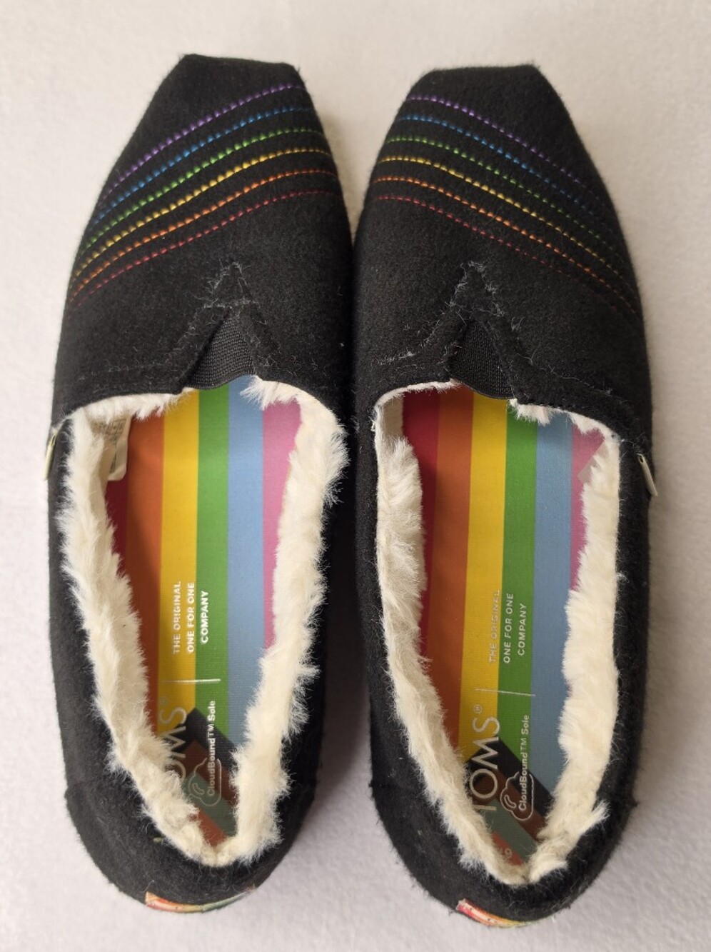 TOMS Pride Alpargata Black Rainbow Slip-On Size 9 Felt 4115-
